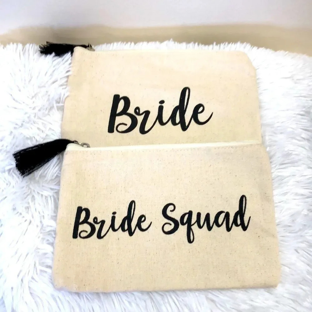 New Bride and Bride Squad Canvas Cosmetic Bags